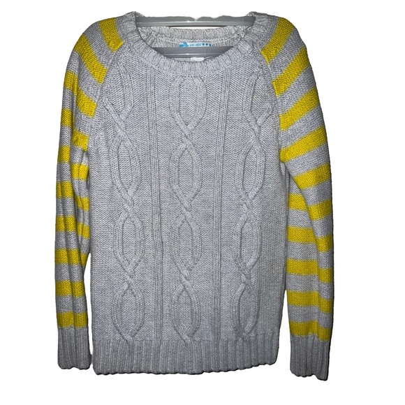 Old Navy | Yellow Striped Long Sleeves Cable knit Gray Cotton Sweater - Picture 8 of 14
